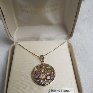 Gold Multi-Color Gemstone Pendant Necklace